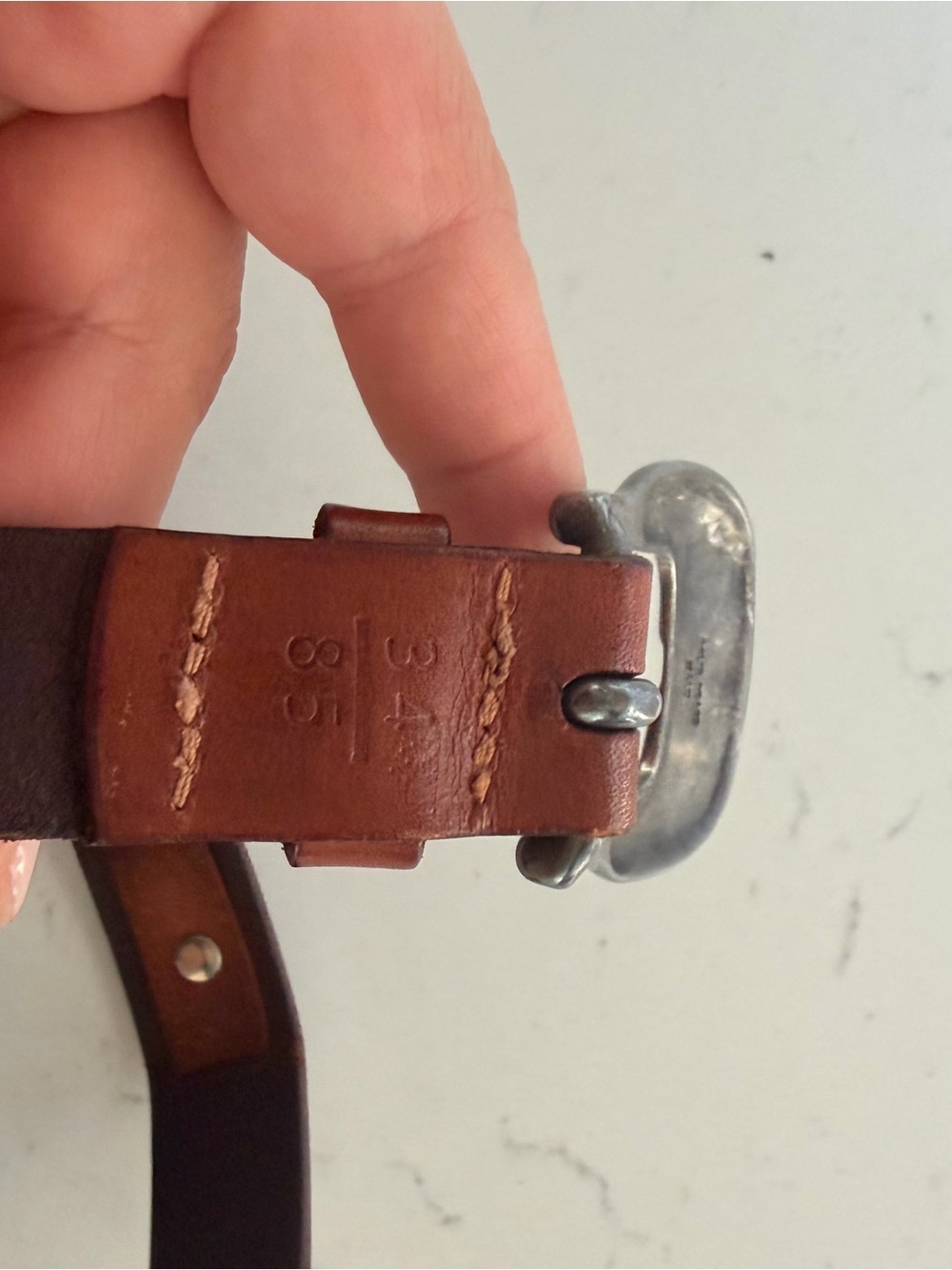 Vintage Cole Haan Brown Genuine Leather Belt Men's Sz 34 Brass Buckle Made Italy - Picture 4 of 6